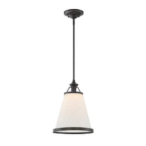 Ashmont 13 in. W x 21.25 in. H 1-Light Classic Bronze Shaded Pendant Light with Milk Glass Shade