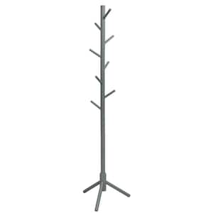 Gray Wooden Coat Rack Stand Hall Tree Entryway Organizer 2-Heights with 8-Hooks