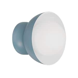 Ventura Dome 1-Light Dusty Blue Finish Open Faced Wall Sconce with White Frost Glass Globe