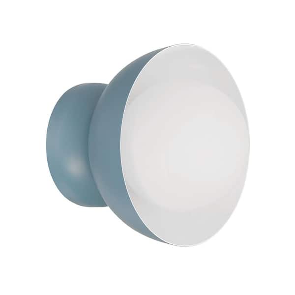 CRAFTMADE Ventura Dome 1-Light Dusty Blue Finish Open Faced Wall Sconce with White Frost Glass Globe