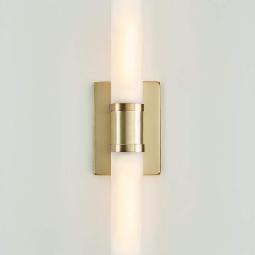 Satin Brass 2-Light Dimmable Vanity Fixture with Glass Shade