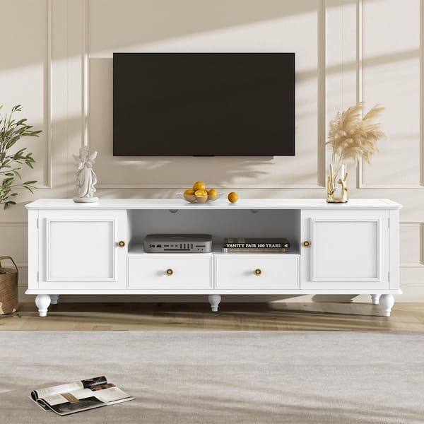 70.9 in. White TV Stand for TVs Up to 80 in. with 2 Drawers and 2 Cabinets