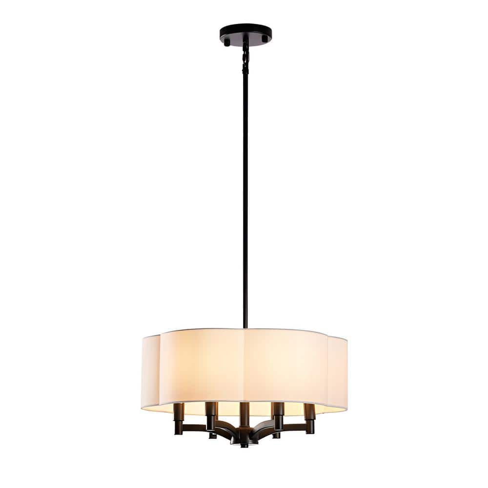 Velio 100-Watt 6 Light Black Finish Drum Pendant Light with White Fabric Sh