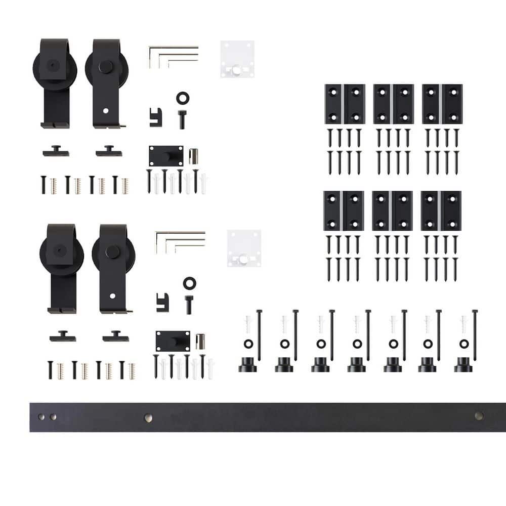 6.6 ft./79 in. Black Rustic Double Bi-Fold Sliding Barn Door Track and Hardware Kit with T-Shape Roller for 4-Doors price history on PriceWatchPro
