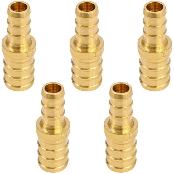 PLUMBFLEX 1/2 in. x 3/8 in. Brass PEX Straight Reducing Coupling Barb Pipe Fitting (5-Pack)