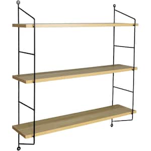 23.62 in x 6 in x 25 in 3-Tier Maple Wood Decorative Wall Shelves with Metal Brackets