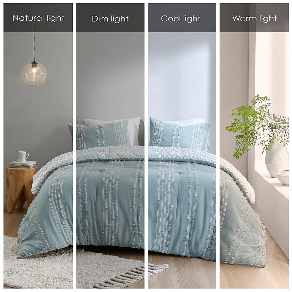 Aqua Cotton Jacquard Reversible Full Comforter Set