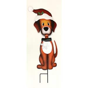 25 in. Metal Dog with Santa Hat Outdoor Yard Stake