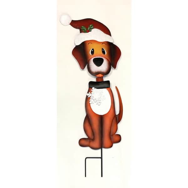 25 in. Metal Dog with Santa Hat Outdoor Yard Stake 8378A - The Home Depot