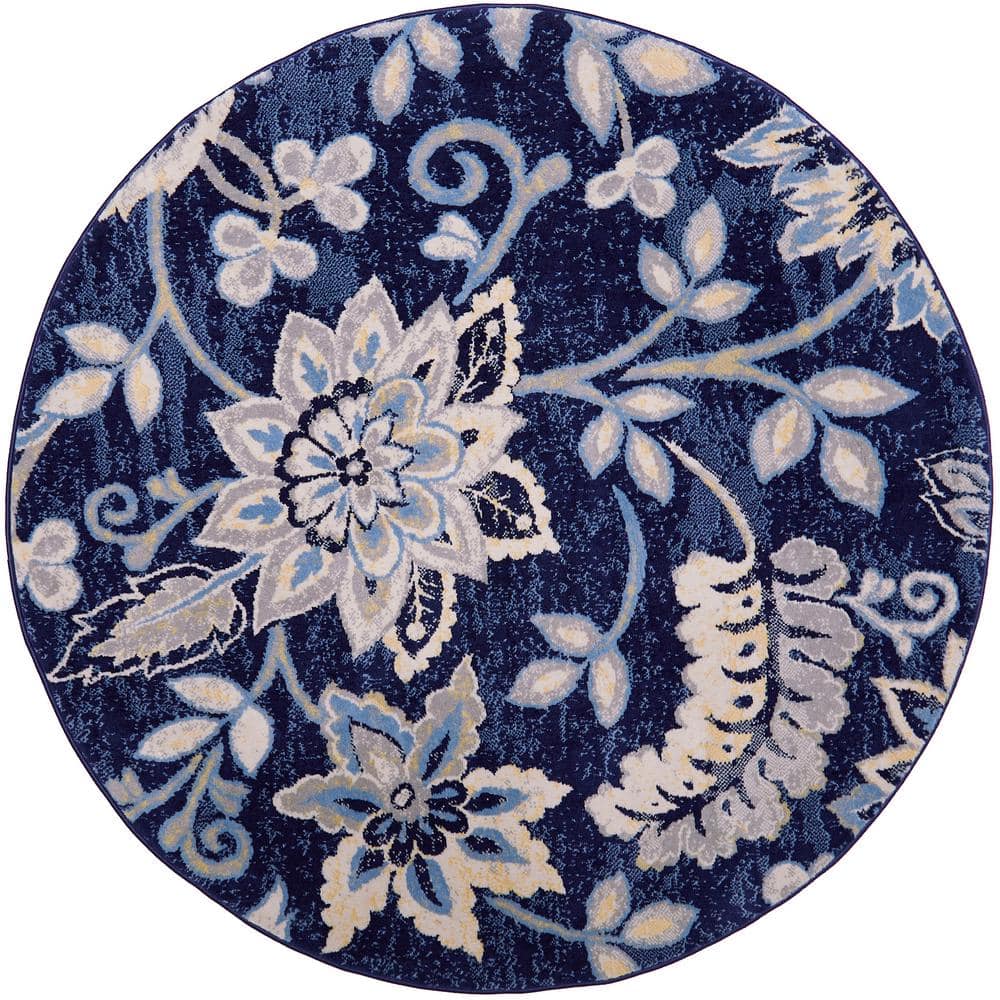 Tremont Navy Blue/Grey 8 ft. Round Floral Area Rug -  Home Dynamix, 8R-HD5019-300