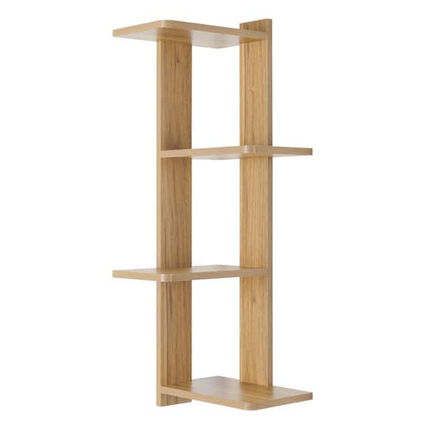 DANYA B Alvar 11.8 in. W x 7 in. D x 33 in. Corner 4-Tier Floating Ledge Column Decorative Wall Shelf - Chestnut