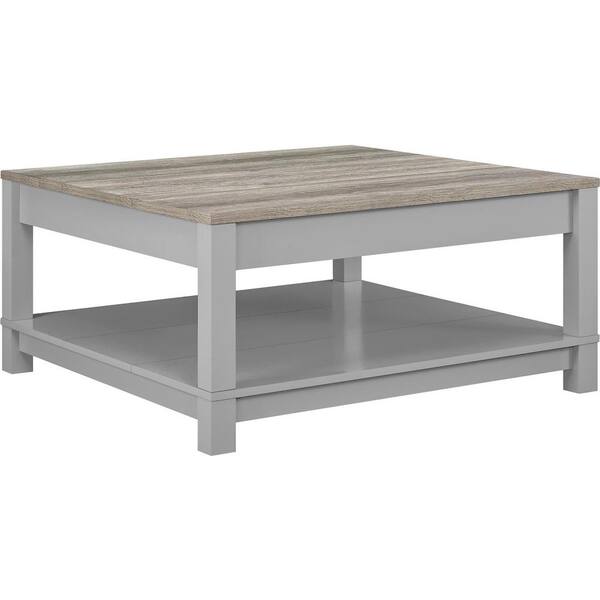 Ameriwood Home Viola 36 in. Gray/Sonoma Oak Medium Square MDF Coffee Table with Shelf