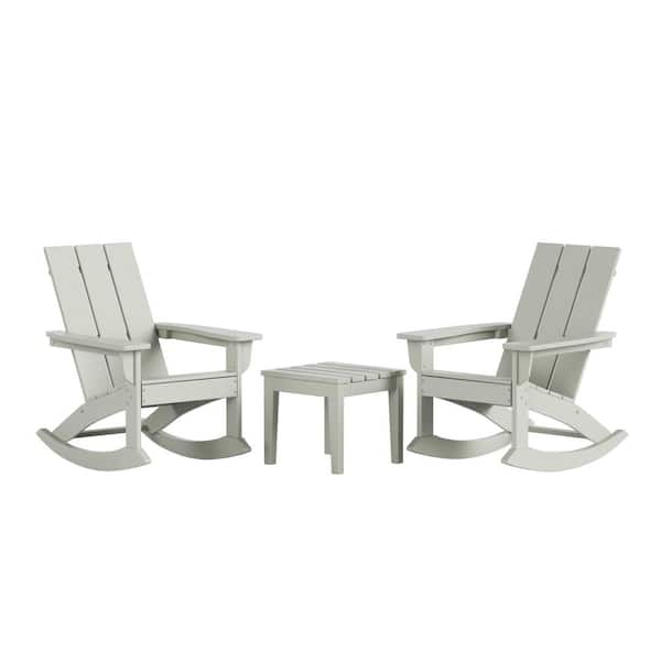 Shoreside Sand HDPE Plastic Modern Rocking Poly Adirondack Chair Set of 2 With Side Table