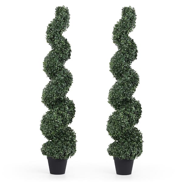 48 in. Green Artificial Boxwood Topiaries in Pot 2-Pack