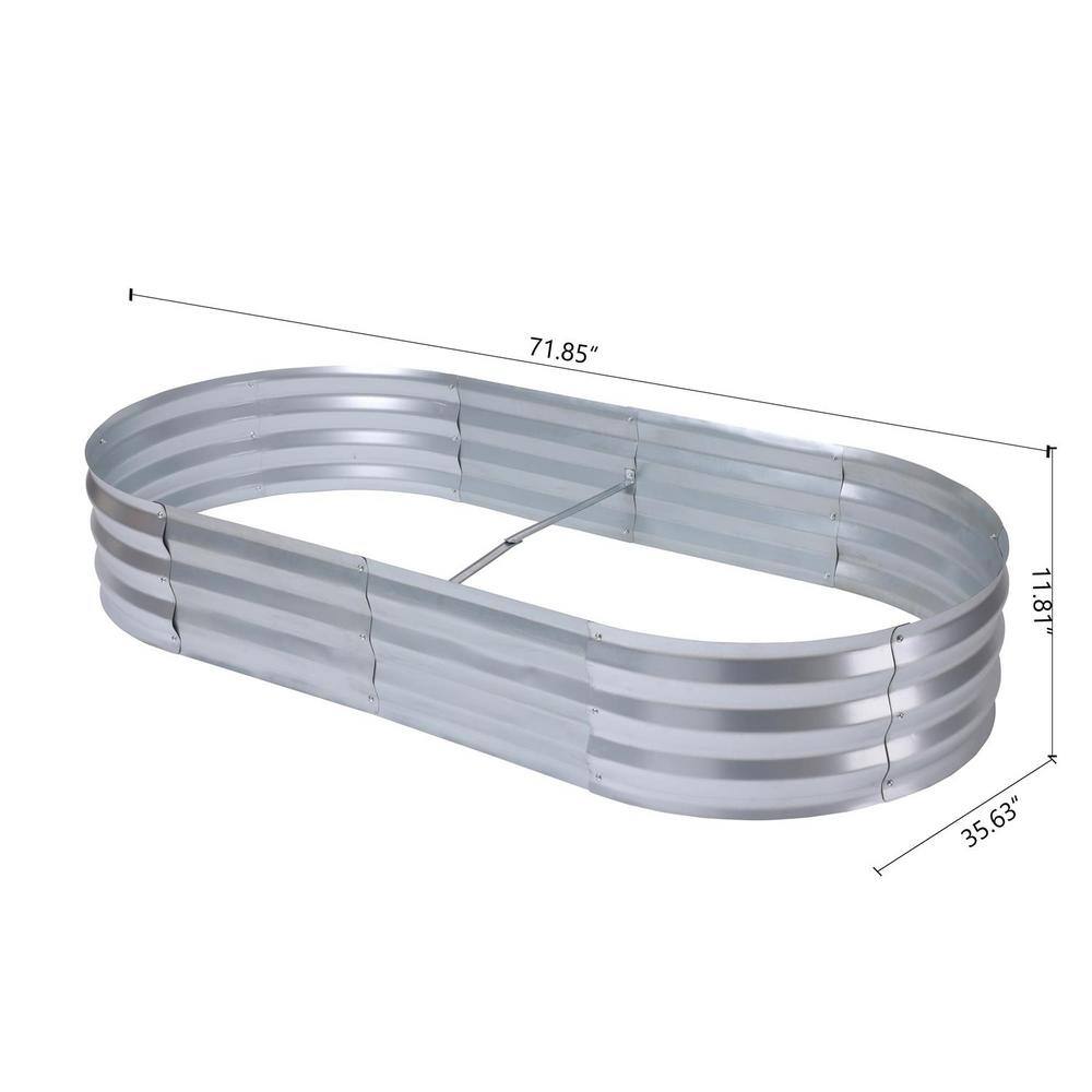 Oval Silver Galvanized Steel Raised Garden Bed Planter, 6ft x 3ft