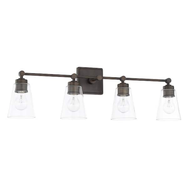 Capital Lighting Fixture Company Rory 33 in. W x 10 in. H x 7 in. E 4-Light Old Bronze Vanity Light with Clear Cone Glass Shades
