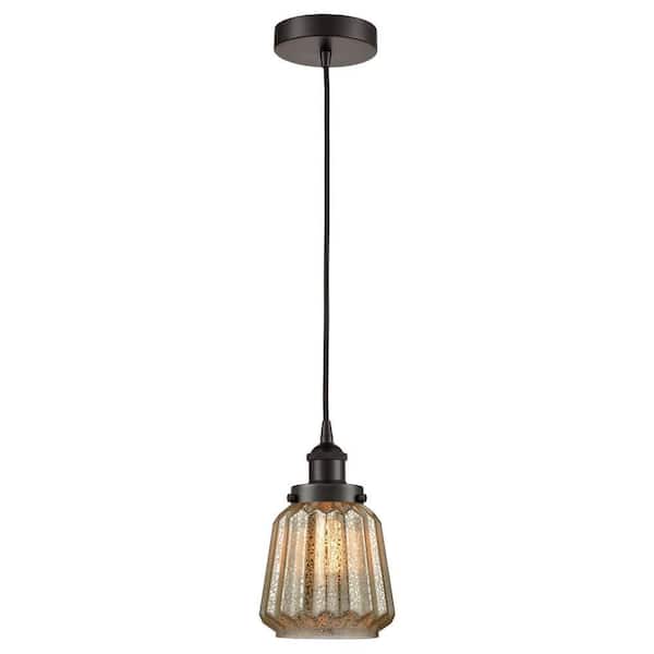 Chatham 60-Watt 1-Light Oil Rubbed Bronze Standard Mini Pendant Light with Painted Glass Shade, No Bulbs Included