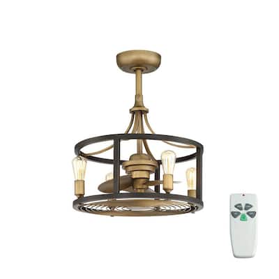 Bardeau Indoor/Outdoor 21-1/2 in. Vintage Brass Dual Mount Farmhouse Ceiling Fan with Light Kit and Remote Control