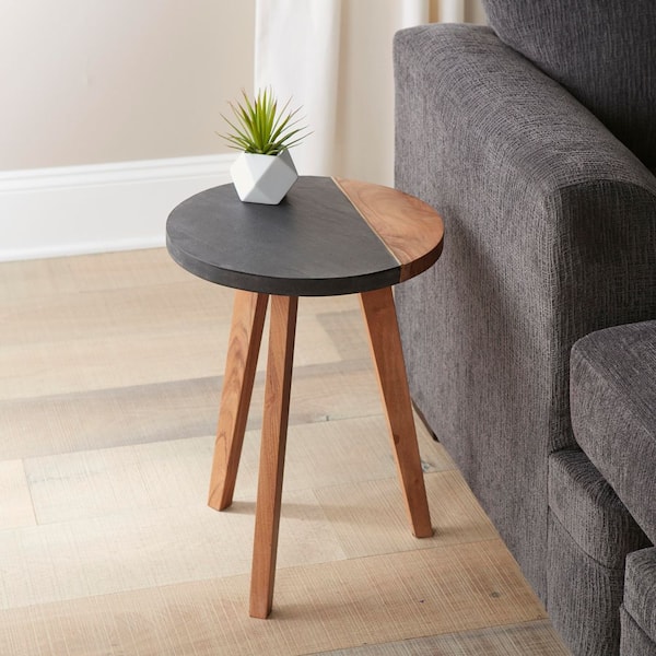 Steve Silver Caspian 16 in. Round Black and Brown Wood Accent End Table