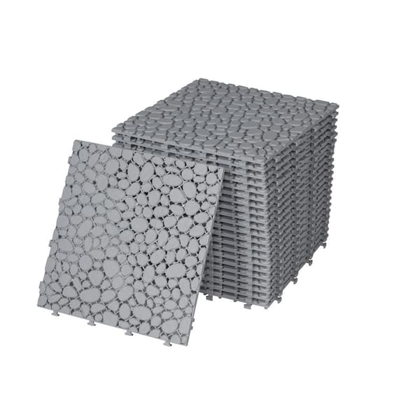 LIVIZA 1 ft. x 1 ft. Anti-Slip Plastic Deck Tile in Gray (24-Piece), Pebble Stone Pattern