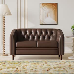 Brookover 55.50 in. W Dark Brown and Espresso Faux Leather Tufted Loveseat (2-Seat)