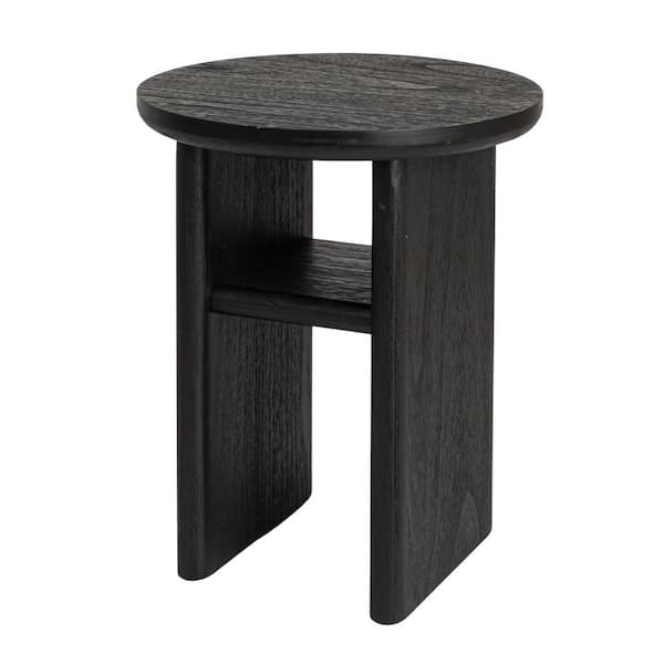 Storied Home 18.9 in. Black Round Sturdy Fir Wood End Table
