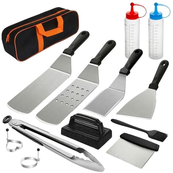 14-Piece Stainless Steel BBQ Griddle Accessories Kit with Spatulas Scraper Tongs Egg Rings for Outdoor Grill Set