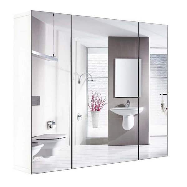 Unbranded 27.6 in. W x 23.7 in. H White Rectangular Stainless Steel Medicine Cabinet with Mirror, Adjustable Shelves and Doors