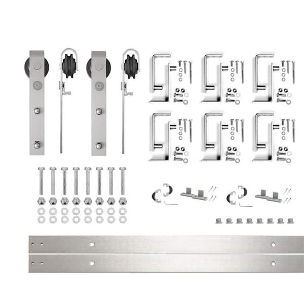 HOMACER 7.5 ft./90 in. Brushed Nickel Double Track Bypass U-Shape Sliding Barn Door Hardware Kit - Classic Design Roller