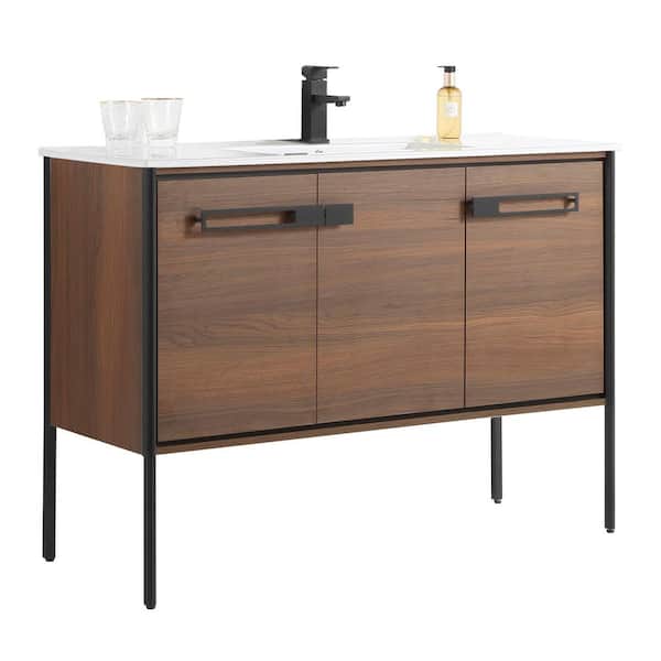 FINE FIXTURES Oakville 48 in. W x 18.32 in. D x 33.5 in. H Bath Vanity in Walnut Ebony with White Ceramic Top
