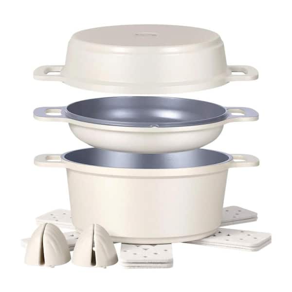 8-Piece 4.5 Qt. Ceramic Stock Pot with Lid,  Cooking Pot Set, for All Stoves, Easy to Clean, Dishwasher Safe, White