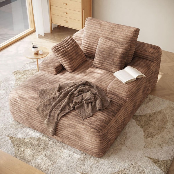 49.2 in. W x 67 in. D Square Arm Corduroy No Assembly Rectangle Sectional Sofa for Apartments in Brown