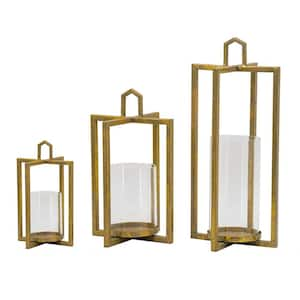 Gold and Clear Tea Light Glass Holders Lanterns (Set of 3)