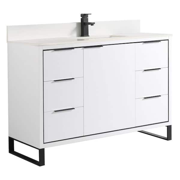 FINE FIXTURES Opulence 48 in. W x 18 in. D x 33.5 in. H Single Sink Bath Vanity in White Matte with White Top
