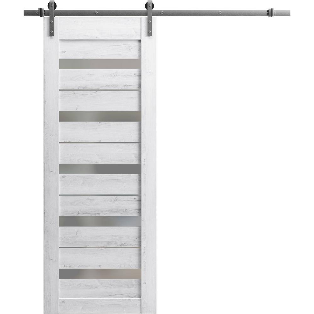 Assembly Required 24 in. x 80 in. 1-Panel Frosted Glass Nordic White Wood Sliding Barn Door with Hardware Kit price history on PriceWatchPro