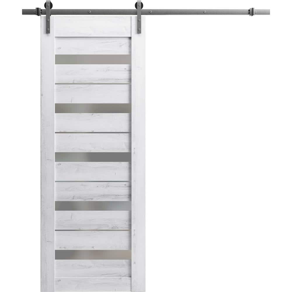 Assembly Required 36 in. x 84 in. 1-Panel Frosted Glass Nordic White Wood Sliding Barn Door with Hardware Kit price history on PriceWatchPro