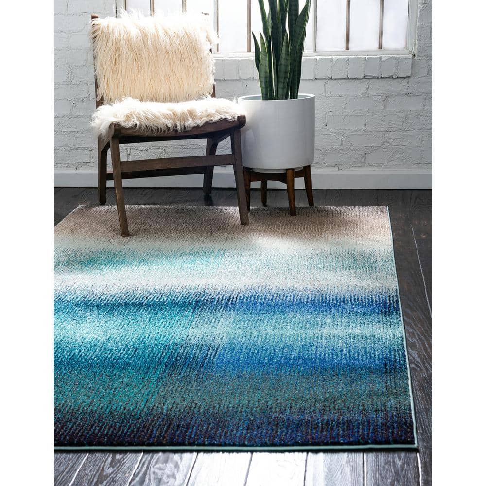 Blue Rectangular Stain-Resistant Synthetic Kids Area Rug