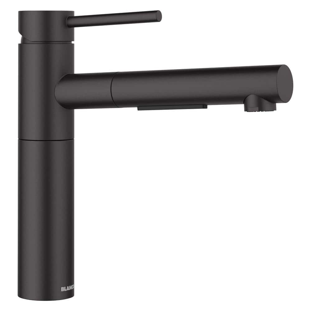 Matte Black Brass Low Arc Pull-Out Kitchen Faucet