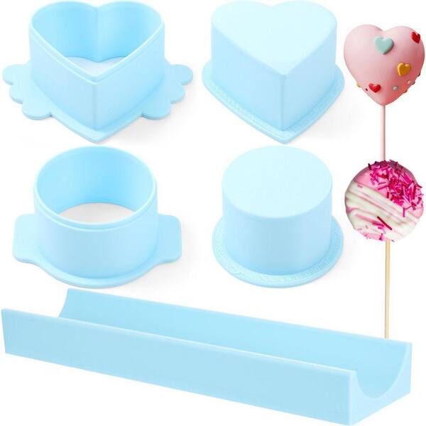 5-Pieces Plastic Cake Pop Mold and Heart Shape Baking Tool Set Easy Release Tray for Parties and Events