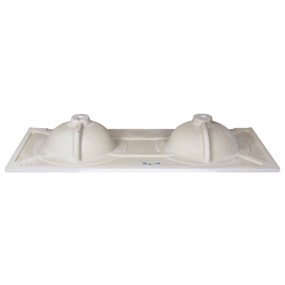 Solid White 61-Inch Double Bowl Composite Vanity Top with Backsplash
