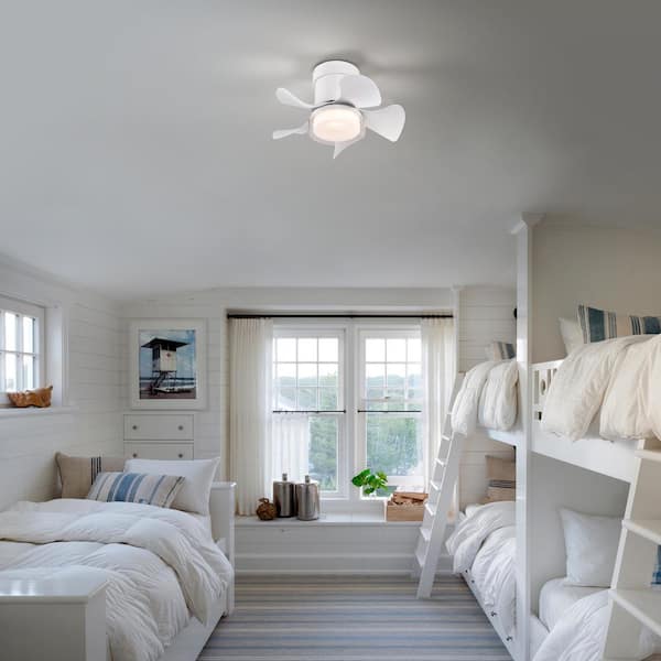 Lalapis 14 in. 19 in. Indoor White Low Profile Flush Mount Ceiling Fan with Light and Remote