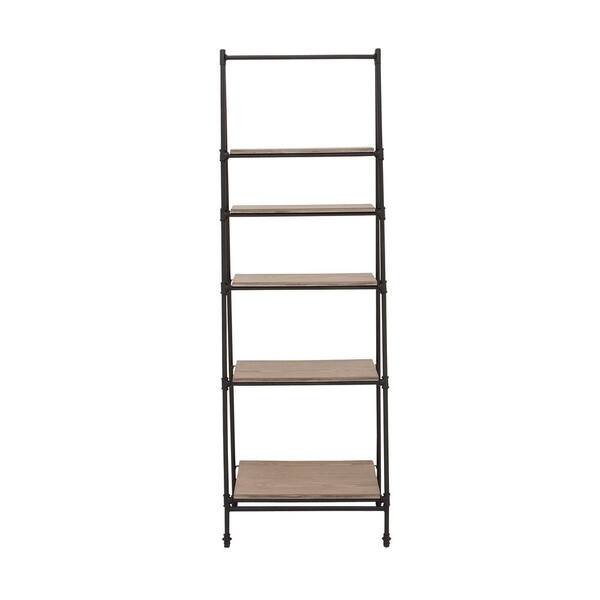 Litton Lane 5 Shelves Wood Stationary Black Shelving Unit 65589 The Home Depot