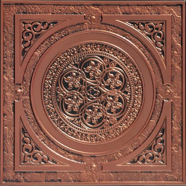 FROM PLAIN TO BEAUTIFUL IN HOURS Steampunk Antique Copper 2 ft. x 2 ft. PVC Glue-up or Lay-in Faux Tin Ceiling Tile (200 sq. ft./case)