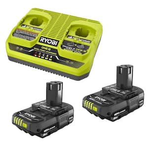 ONE+ 18V Dual-Port Simultaneous Charger with ONE+ 18V 2.0 Ah Lithium-Ion Battery (2-Pack)