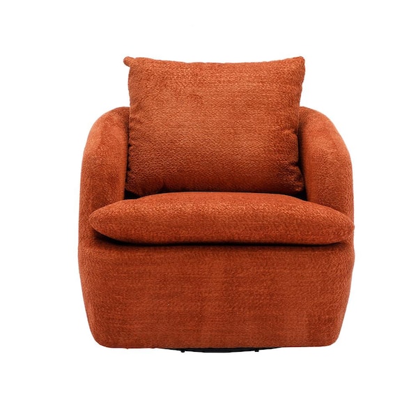 Unbranded 32 in. Orange Chenille Swivel Barrel Chair