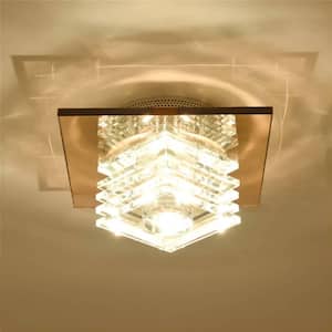 Kansas 7 in. 1-Light Clear Smoke Unique Statement Square Rectangle Flush Mount with Crystal Accents