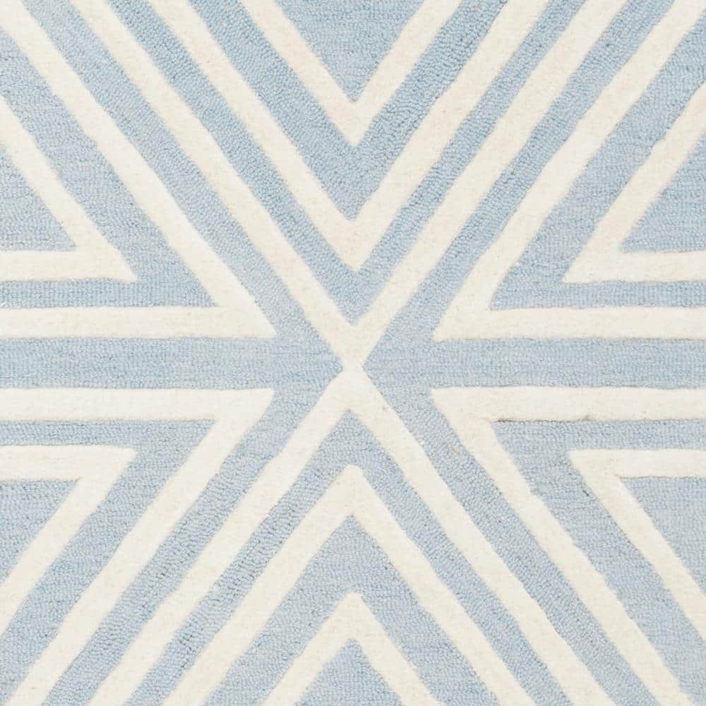 Blue and Ivory Geometric Wool Kids Rug, 5' x 7'