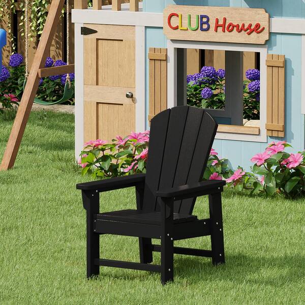 Children's Laguna Outdoor Patio All Weather Fade Resistant Kids Poly Plastic Adirondack Chair in Black
