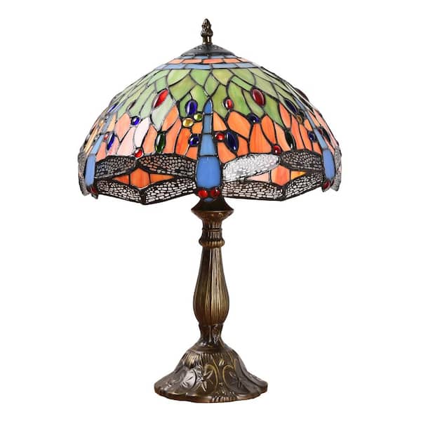 Latepis Decorative 18.1 in. Multi-Colored Bronze Finish Glass Table Lamp Tiffany-Style Lamp