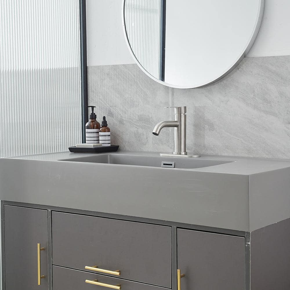 Brushed Nickel Single-Handle Bathroom Faucet with Deck Plate